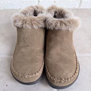 MAGELLAN Sz 6 Fur Lined Brown Leather Suede Booties Comfort Slip-on Moccasins